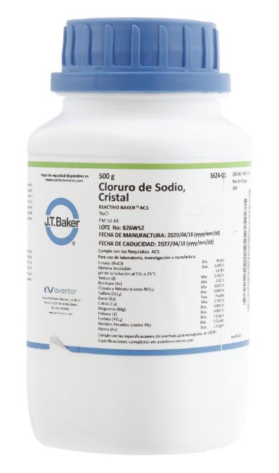 CLORURO DE SODIO ACS, CRISTAL 500gr, 3624-01, JT. BAKER-1