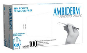 GUANTES NITRILO, NO ESTERIL, AZUL, MED, C/100PZ, AMBIDERM-1