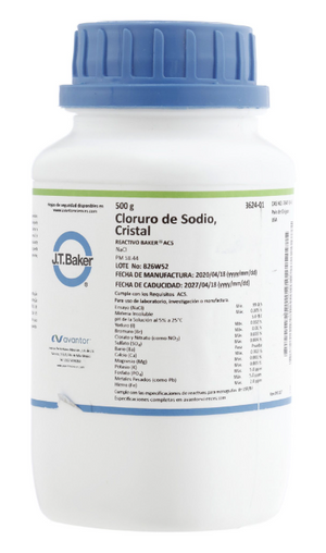 CLORURO DE SODIO ACS, CRISTAL 500gr, 3624-01, JT. BAKER-1