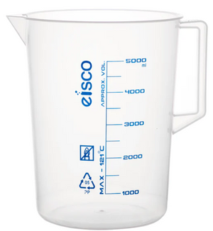 JARRA MEDIDORA POLIPROPILENO GRADUADO AZUL CON ASA 5000ML EISCO-1
